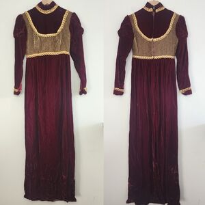 Renaissance Luxurious Velvet Long Sleeve Dress with Gold Trim